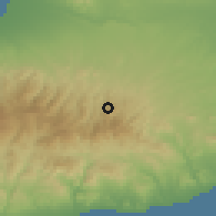 Shaded relief of the 55 km around Fikardou, drawn from the GMTED2010 grid
