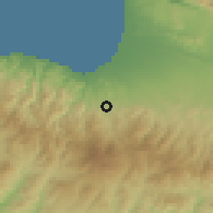 Shaded relief of the 55 km around Flasou, drawn from the GMTED2010 grid