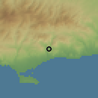 Shaded relief of the 55 km around Foinikaria, drawn from the GMTED2010 grid