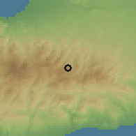 Shaded relief of the 55 km around Fterikoudi, drawn from the GMTED2010 grid
