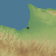 Shaded relief of the 55 km around Gaziveren, drawn from the GMTED2010 grid