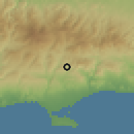 Shaded relief of the 55 km around Gerasa, drawn from the GMTED2010 grid
