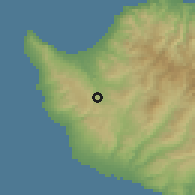 Shaded relief of the 55 km around Giolou, drawn from the GMTED2010 grid