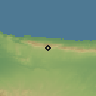 Shaded relief of the 55 km around Girne, drawn from the GMTED2010 grid