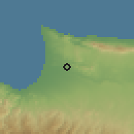 Shaded relief of the 55 km around Kalkanlı, drawn from the GMTED2010 grid