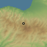 Shaded relief of the 55 km around Kalopanagiotis, drawn from the GMTED2010 grid