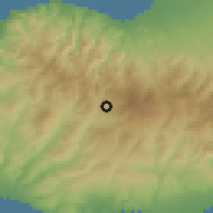 Shaded relief of the 55 km around Kaminaria, drawn from the GMTED2010 grid