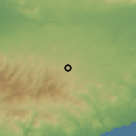 Shaded relief of the 55 km around Kampia, drawn from the GMTED2010 grid