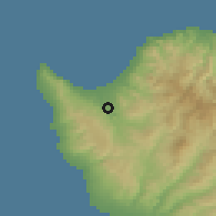 Shaded relief of the 55 km around Karamoullides, drawn from the GMTED2010 grid