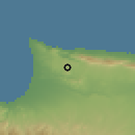 Shaded relief of the 55 km around Karpaşa, drawn from the GMTED2010 grid