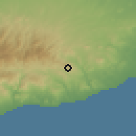 Shaded relief of the 55 km around Kato Drys, drawn from the GMTED2010 grid