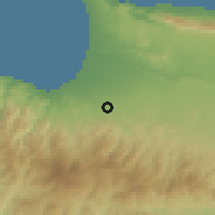 Shaded relief of the 55 km around Kato Koutrafas, drawn from the GMTED2010 grid