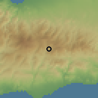 Shaded relief of the 55 km around Kato Mylos, drawn from the GMTED2010 grid
