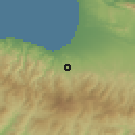 Shaded relief of the 55 km around Katydata, drawn from the GMTED2010 grid