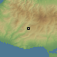 Shaded relief of the 55 km around Kedares, drawn from the GMTED2010 grid