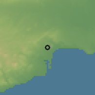 Shaded relief of the 55 km around Kellia, drawn from the GMTED2010 grid