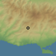 Shaded relief of the 55 km around Kissousa, drawn from the GMTED2010 grid
