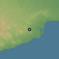 Shaded relief of the 55 km around Klavdia, drawn from the GMTED2010 grid