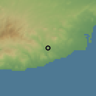 Shaded relief of the 55 km around Kofinou, drawn from the GMTED2010 grid