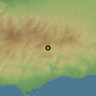 Shaded relief of the 55 km around Agios Konstantinos, drawn from the GMTED2010 grid