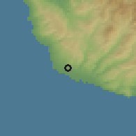 Shaded relief of the 55 km around Koloni, drawn from the GMTED2010 grid