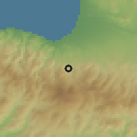 Shaded relief of the 55 km around Korakou, drawn from the GMTED2010 grid
