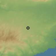 Shaded relief of the 55 km around Kotsiatis, drawn from the GMTED2010 grid