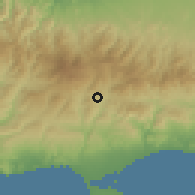 Shaded relief of the 55 km around Agios Mamas, drawn from the GMTED2010 grid