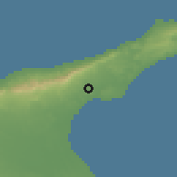 Shaded relief of the 55 km around Kurtuluş, drawn from the GMTED2010 grid