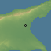 Shaded relief of the 55 km around Kuzucuk, drawn from the GMTED2010 grid