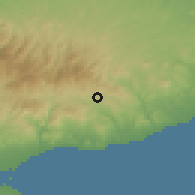 Shaded relief of the 55 km around Lageia, drawn from the GMTED2010 grid