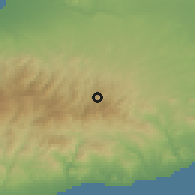 Shaded relief of the 55 km around Lazanias, drawn from the GMTED2010 grid