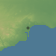 Shaded relief of the 55 km around Livadia, drawn from the GMTED2010 grid