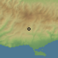 Shaded relief of the 55 km around Lofou, drawn from the GMTED2010 grid