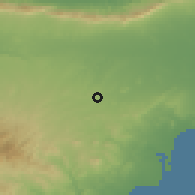 Shaded relief of the 55 km around Agios Sozomenos, drawn from the GMTED2010 grid