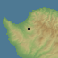 Shaded relief of the 55 km around Lysos, drawn from the GMTED2010 grid