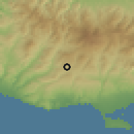 Shaded relief of the 55 km around Malia, drawn from the GMTED2010 grid