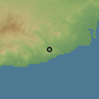 Shaded relief of the 55 km around Agios Theodoros, drawn from the GMTED2010 grid