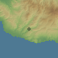 Shaded relief of the 55 km around Mamonia, drawn from the GMTED2010 grid