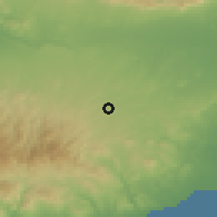Shaded relief of the 55 km around Margi, drawn from the GMTED2010 grid