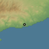Shaded relief of the 55 km around Mari, drawn from the GMTED2010 grid