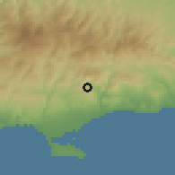 Shaded relief of the 55 km around Mathikoloni, drawn from the GMTED2010 grid