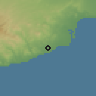 Shaded relief of the 55 km around Mazotos, drawn from the GMTED2010 grid