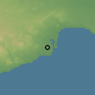 Shaded relief of the 55 km around Meneou, drawn from the GMTED2010 grid