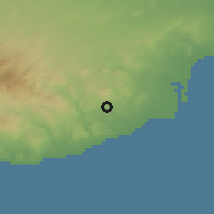 Shaded relief of the 55 km around Menogeia, drawn from the GMTED2010 grid