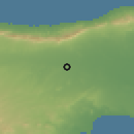 Shaded relief of the 55 km around Meriç, drawn from the GMTED2010 grid