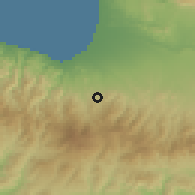 Shaded relief of the 55 km around Agios Theodoros Soleas, drawn from the GMTED2010 grid