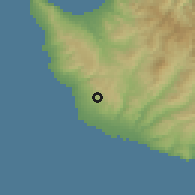 Shaded relief of the 55 km around Mesogi, drawn from the GMTED2010 grid