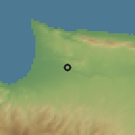 Shaded relief of the 55 km around Mevlevi, drawn from the GMTED2010 grid
