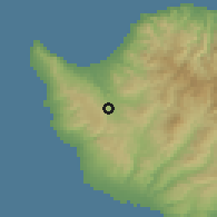Shaded relief of the 55 km around Miliou, drawn from the GMTED2010 grid